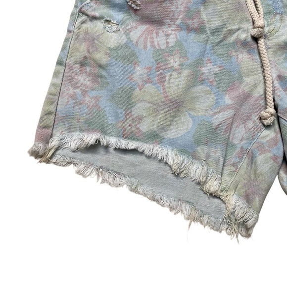 Aerie Floral Denim Shorts – Size Small Blue Jean Drawstring Frayed Hem Casual - Picture 3 of 11